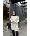 Sakallı Triko Tunik Kazak - Beyaz