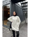 Sakallı Triko Tunik Kazak - Beyaz