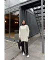 Sakallı Triko Tunik Kazak - Beyaz