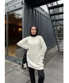 Sakallı Triko Tunik Kazak - Beyaz