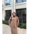 Sara Etekli Triko Takım - Camel
