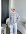 Seh - Çizgili 2 İplik Sweat - Bej