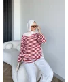 Seh - Çizgili 2 İplik Sweat - Kırmızı