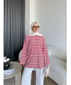 Seh - Çizgili 2 İplik Sweat - Kırmızı