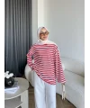 Seh - Çizgili 2 İplik Sweat - Kırmızı