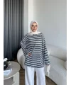 Seh - Çizgili 2 İplik Sweat - Siyah