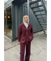 Selita Ön Fermuarlı Triko Takım - Bordo