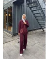 Selita Ön Fermuarlı Triko Takım - Bordo