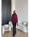 Sümy Kol Katlamalı Triko Kazak - Bordo
