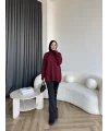 Sümy Kol Katlamalı Triko Kazak - Bordo