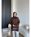 Sümy Kol Katlamalı Triko Kazak - Kahve