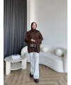 Sümy Kol Katlamalı Triko Kazak - Kahve