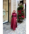 Taşlı Saten Etek - Bordo