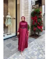Taşlı Saten Etek - Bordo