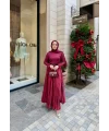 Taşlı Saten Etek - Bordo