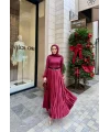 Taşlı Saten Etek - Bordo