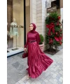 Taşlı Saten Etek - Bordo