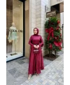 Taşlı Saten Etek - Bordo