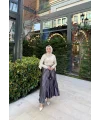 Taşlı Saten Etek - Gri