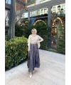 Taşlı Saten Etek - Gri