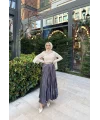 Taşlı Saten Etek - Gri