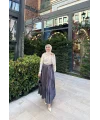 Taşlı Saten Etek - Gri