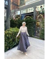 Taşlı Saten Etek - Gri