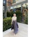Taşlı Saten Etek - Gri