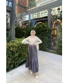 Taşlı Saten Etek - Gri