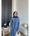 Tb - Çıtçıtlı Etekli Denim Takım - Açık Mavi
