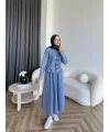 Tb - Çıtçıtlı Etekli Denim Takım - Açık Mavi