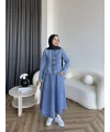 Tb - Çıtçıtlı Etekli Denim Takım - Açık Mavi