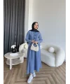 Tb - Çıtçıtlı Etekli Denim Takım - Açık Mavi