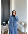 Tb - Çıtçıtlı Etekli Denim Takım - Açık Mavi