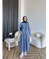 Tb - Çıtçıtlı Etekli Denim Takım - Açık Mavi