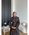 Tb - Işıltı Etekli Kot Takım - Kahve