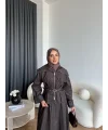 Tb - Işıltı Etekli Kot Takım - Kahve