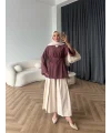 Tb - Keten V Yaka Gömlek - Bordo