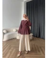 Tb - Keten V Yaka Gömlek - Bordo