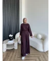 Tb - Lasmina Pantolon Etek Takım - Mürdüm