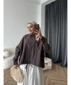 Tb - Oversize Büzgülü Gömlek - Acı Kahve