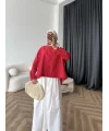 Tb - Oversize Büzgülü Gömlek - Kırmızı