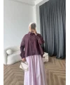 Tb - Oversize Büzgülü Gömlek - Mürdüm