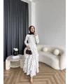 Tb - Ponpon Kat Kat Elbise - Beyaz