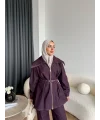 Tb - Selny Fermuarlı Kemerli Kot Takım - Bordo