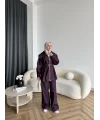 Tb - Selny Fermuarlı Kemerli Kot Takım - Bordo