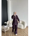 Tb - Selny Fermuarlı Kemerli Kot Takım - Bordo