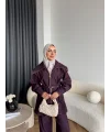 Tb - Selny Fermuarlı Kemerli Kot Takım - Bordo