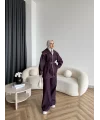 Tb - Selny Fermuarlı Kemerli Kot Takım - Bordo