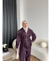 Tb - Selny Fermuarlı Kemerli Kot Takım - Bordo